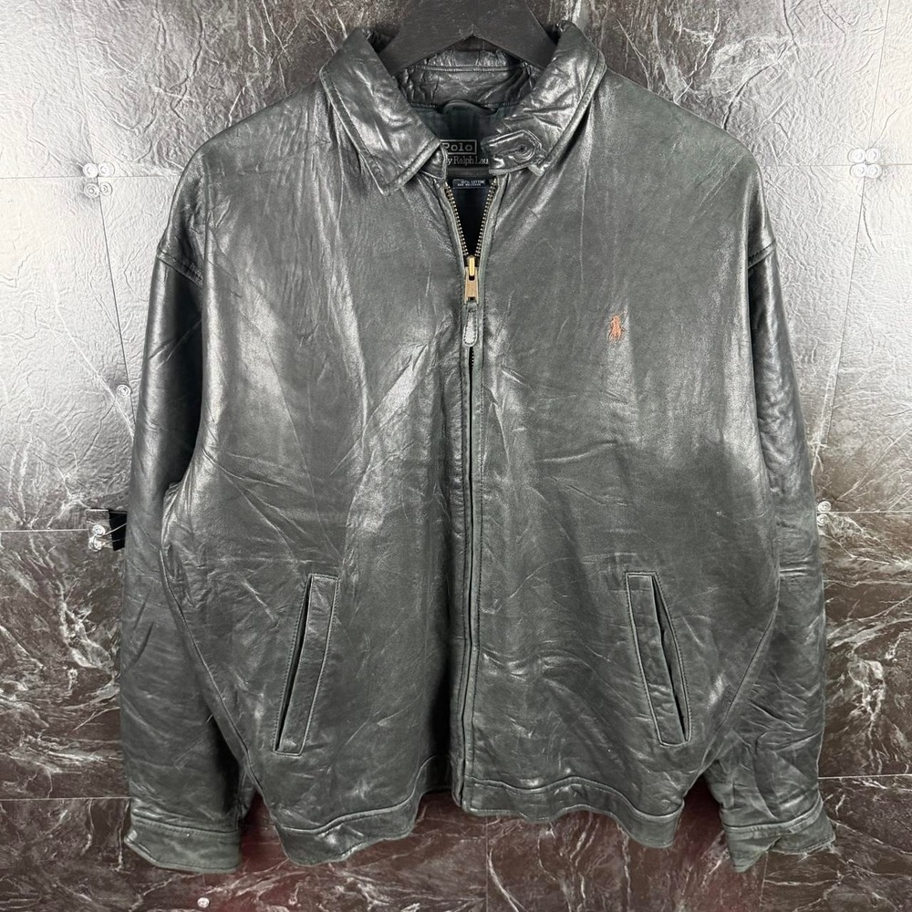 Polo Ralph Lauren Men's Black Plaid Vtg Harrington Leather Jacket Medium -Flaws